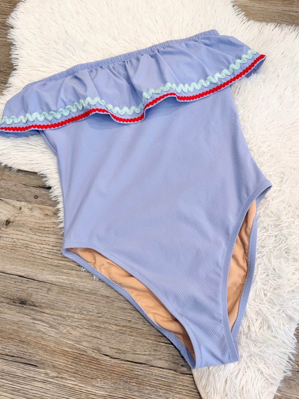 J Crew Ruffle Swimsuit Bathing Suit Strapless Periwinkle 6 Preppy Feminine Clean